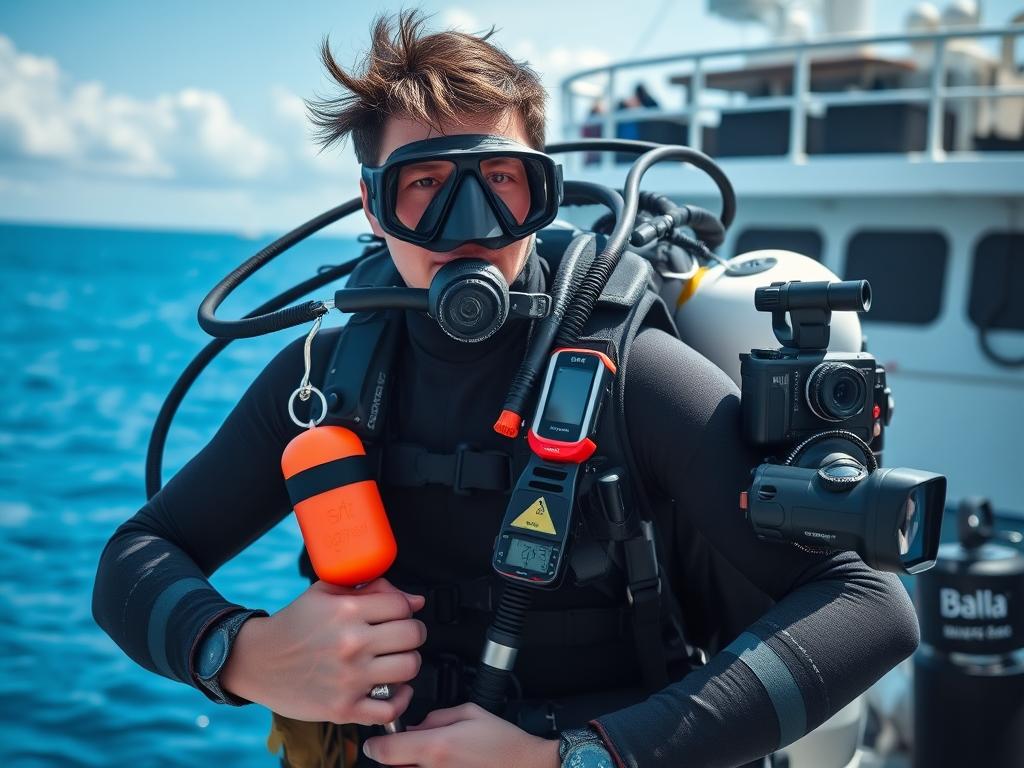 Diver with complete gear setup for Fiji diving conditions