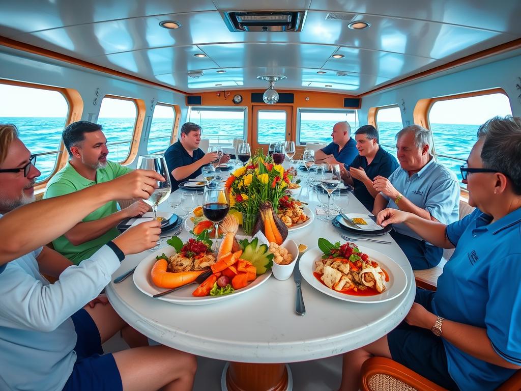 Gourmet dining experience on a Cayman Islands liveaboard trip Gourmet dining experience on a Cayman Islands liveaboard trip