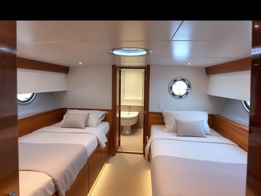 Luxury cabin accommodations on a Cayman Islands liveaboard diving vessel Luxury cabin accommodations on a Cayman Islands liveaboard diving vessel