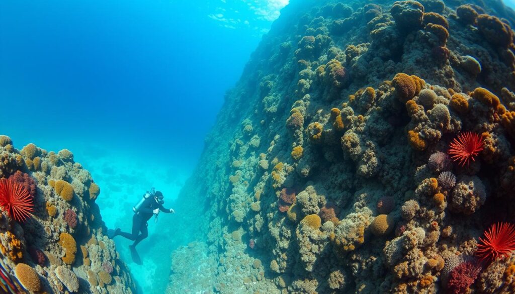 The dramatic vertical drop of Bloody Bay Wall in Little Cayman, a premier Cayman Islands liveaboard diving site The dramatic vertical drop of Bloody Bay Wall in Little Cayman, a premier Cayman Islands liveaboard diving site