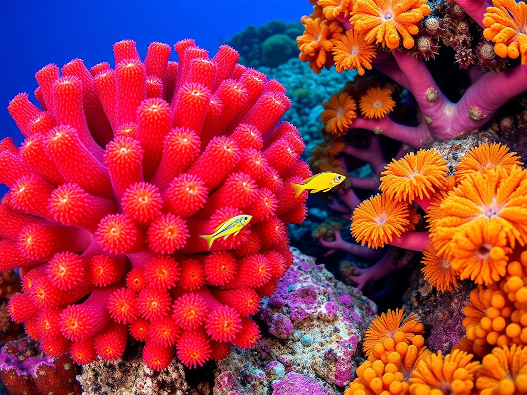Vibrant soft corals in various colors blooming in Fiji's currents