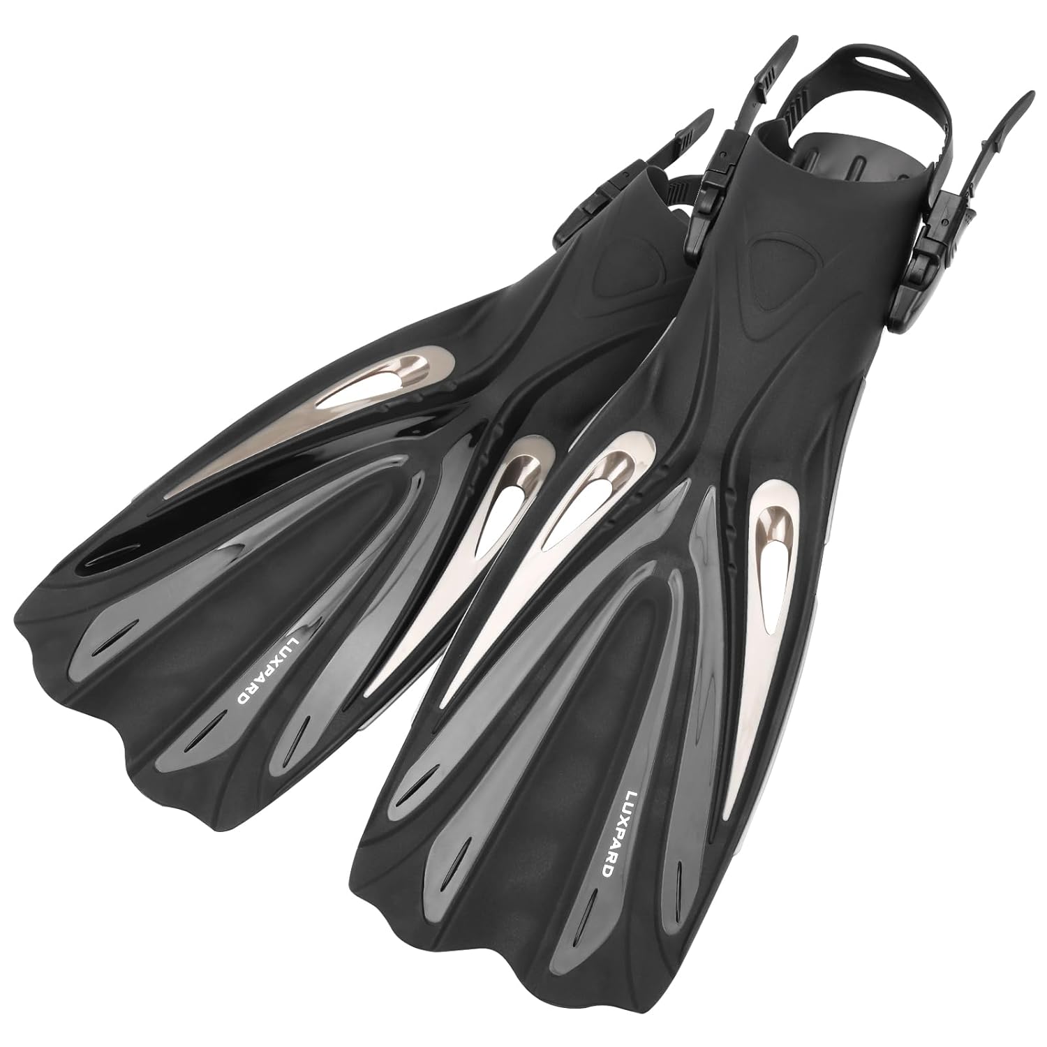these Powerful Efficient Open Heel Scuba Diving Fins with adjustable buckles